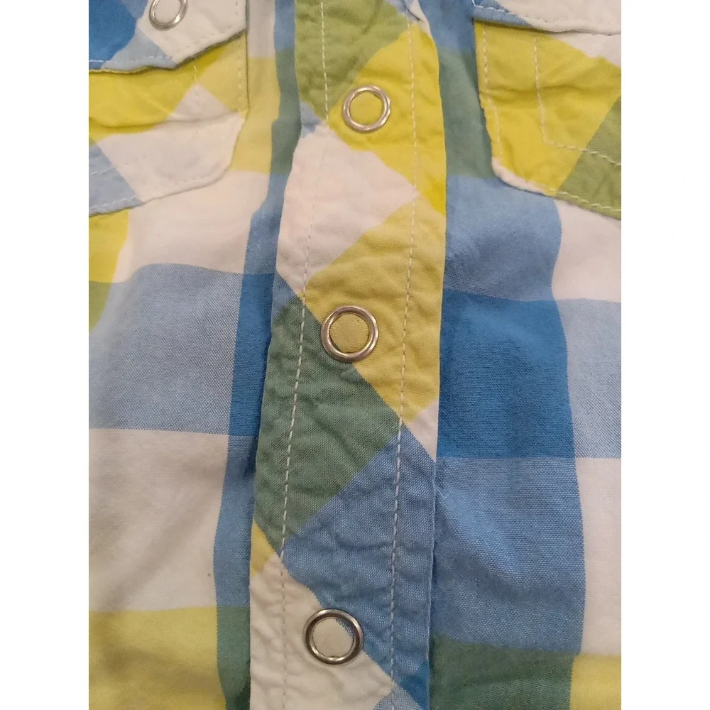 Old Navy Toddler 3T Snap Up Plaid‎ Blue & Yellow Shirt Long Sleeve Western